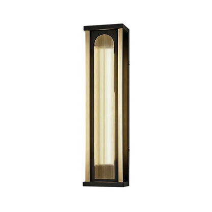 Modern outdoor wall sconce with vertical LED light and black metal housing