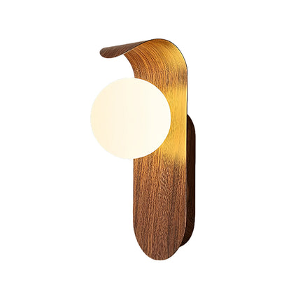 Natural wood led lights for wall with organic grain pattern and modern spherical shade
