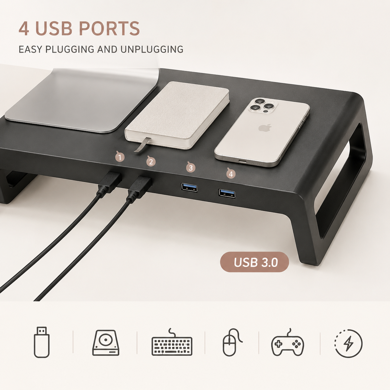 Aluminum Desk Riser with USB 3.0 Hub