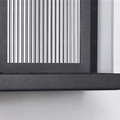 Outdoor wall sconce with vertical ribbed glass and black metal frame detail