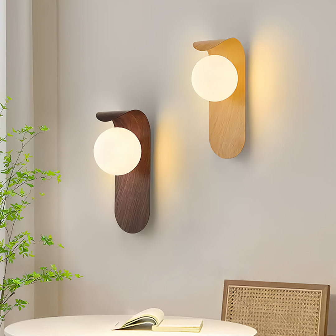 Premium led lights for wall with natural wood backing creating warm atmosphere in home