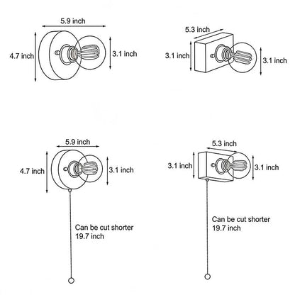 Technical diagram showing dimensions and structure of retro bedside wall light models.