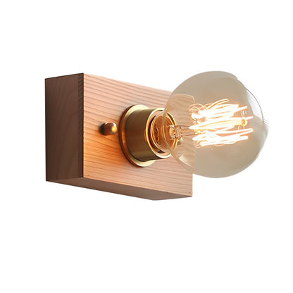 Round/Square Vintage Walnut Wood Wall Lamp 1 - light with Pull Chain Switch