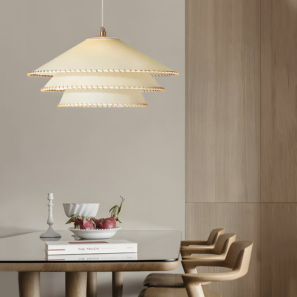 Rustic 3 Tiers Parchment Pendant Light 1 - Light Hanging Lamp with Fabric Shade
