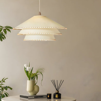 Rustic 3 Tiers Parchment Pendant Light 1 - Light Hanging Lamp with Fabric Shade