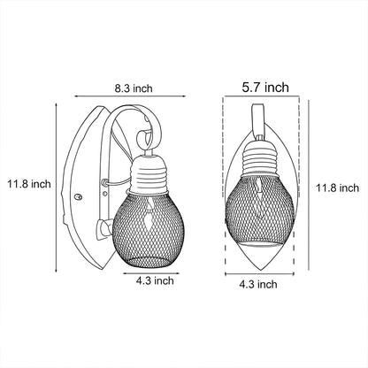 Rustic farmhouse wall sconce dimension drawing showing the fixture’s front and side views with product size measurements.