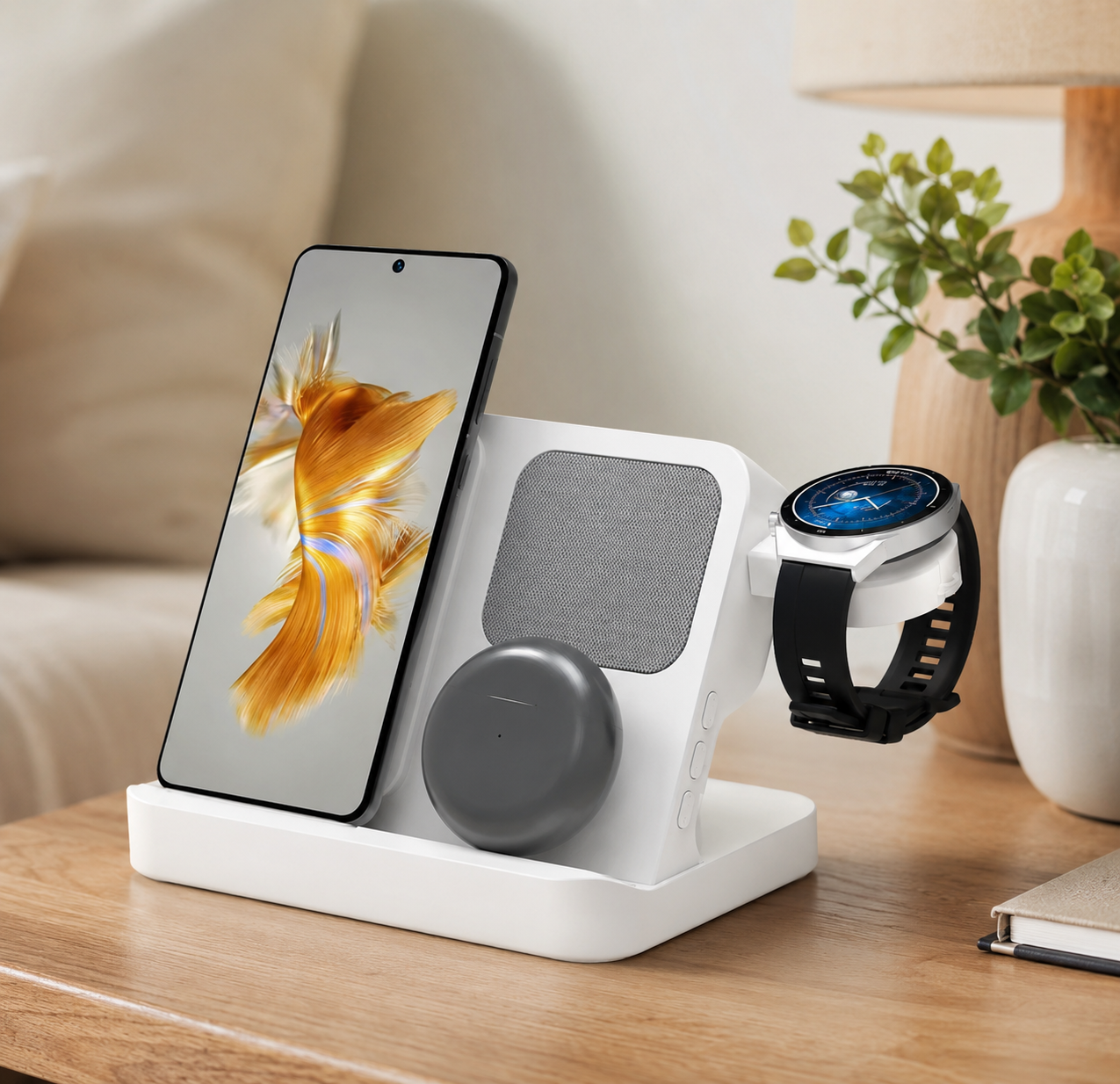 AuraCharge Pro 6-in-1 Wireless Charging Station with LED Clock