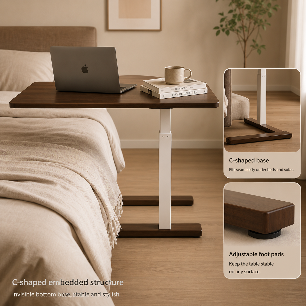 Height Adjustable Rolling Laptop Side Table