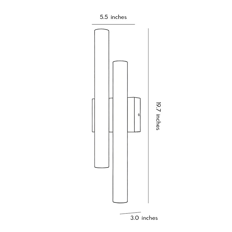 Stone wall lighting dimension drawing displaying fixture size specifications for interior wall installation.