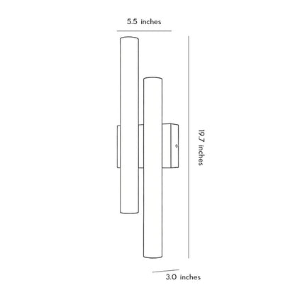 Stone wall lighting dimension drawing displaying fixture size specifications for interior wall installation.