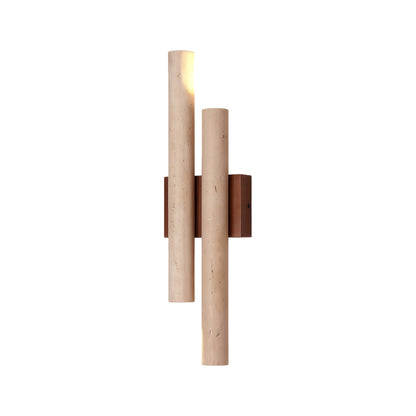 Stone wall lighting product view featuring dual stone cylinders and warm integrated LED illumination.