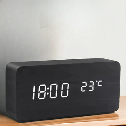 Wood-Look Voice-Control LED Alarm Clock