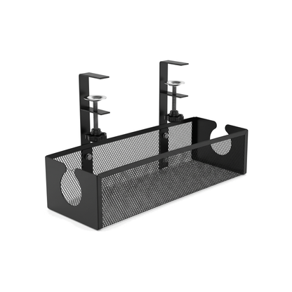 Ergové Under-Desk Cable Management Tray No-Drill Metal — on a white background (Black)
