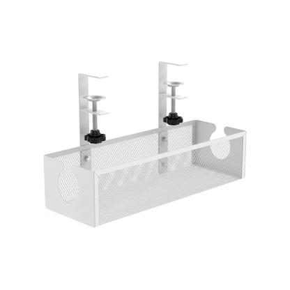 Ergové Under-Desk Cable Management Tray No-Drill Metal — on a white background (White)