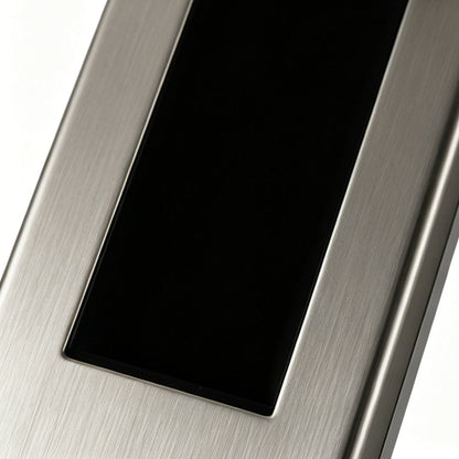 Close-up detail of wall mounted LED lights with brushed metal finish and integrated push button switch.