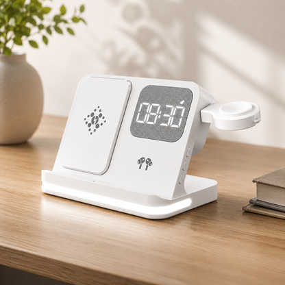 AuraCharge Pro 6-in-1 Wireless Charging Station with LED Clock