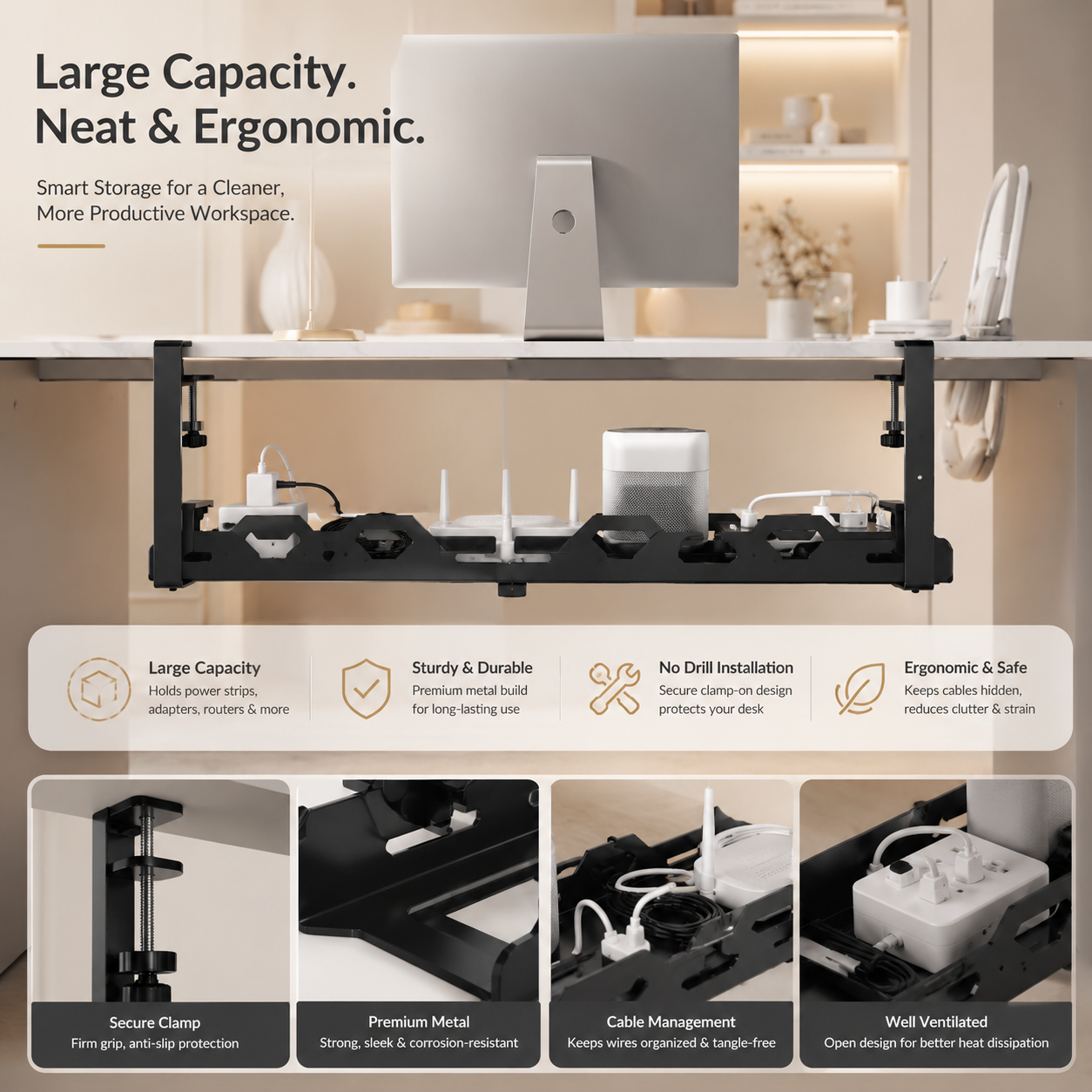 Telescopic Desk Cable Management Tray